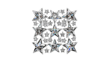  intricately designed silver star jewels sticker with delicate edges and shiny surface, isolated