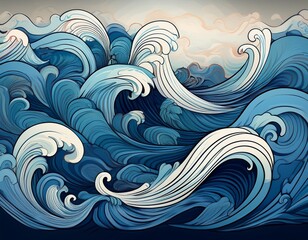 ocean waves stylized graphic design