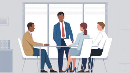 Diverse professional team collaborating in a modern office to achieve business growth together