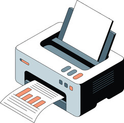 3D Render of a Modern Printer with Printed Graph, Isolated on Transparent Layer