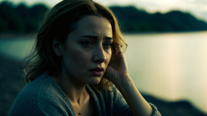 Deep sadness and despair of a woman, melancholic color grading, depressive states of mind