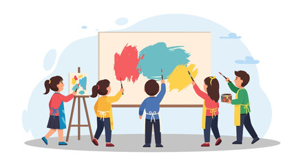 Fototapeta premium Kids Expressing Creativity Through Collaborative Painting In Art Class Together