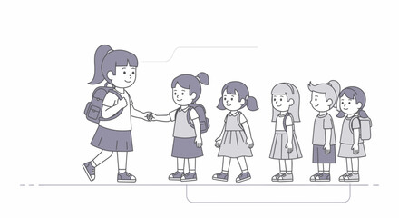 Fototapeta premium Line Of Students Welcoming A New Girl To The School With Kindness