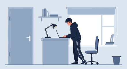 Fototapeta premium Modern Home Office Setup For a Young Person Working On a Laptop