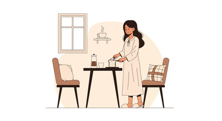 Morning Serenity Woman Preparing Breakfast in Minimalist Interior Setting
