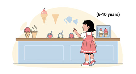 Little Girl Selecting a Scoop Ice Cream Flavor at the Ice Cream Shop