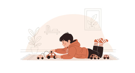 Playful Afternoon A Boy's World of Wooden Cars and Childhood Delight