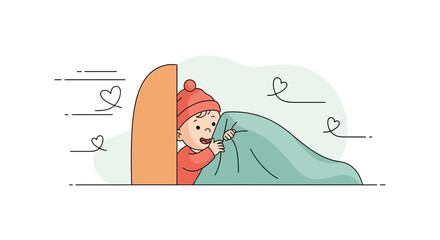 Playful Peekaboo: A Heartwarming Illustration of a Child's Innocent Game and Imagination