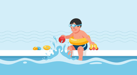Playful Youngster Enjoying Aquatic Fun And Splashing Around In The Swimming Pool