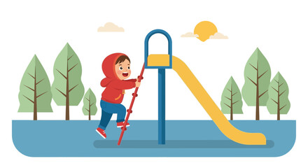 Playground Adventures A Joyful Child Climbs Towards Fun And Laughter