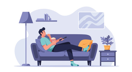 Man Enjoying Movie Night At Home Sitting On The Couch Relaxing