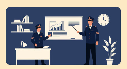 Police Officers Presenting Data Charts And Reports For Operational Strategy