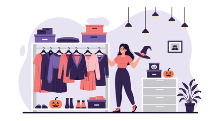 Preparation For A Halloween Party At Home With Choice Costume Clothes