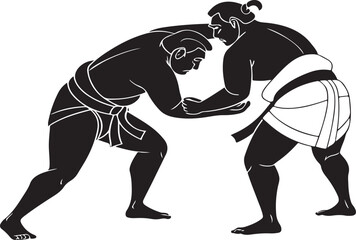 Fototapeta premium Sumo wrestlers in action a black and white graphic depicting a wrestling match