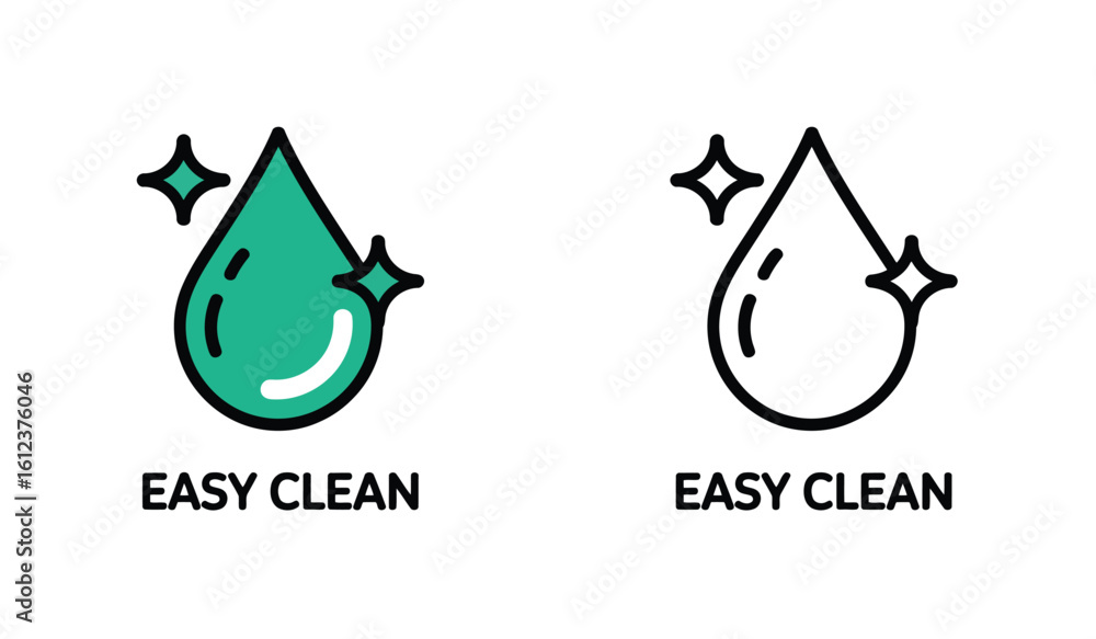 Poster easy clean icon set representing cleaning product attributes and surface maintenance features