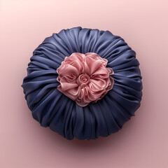 Chuseok, Round navy bojagi wrap with pink ruffled flower