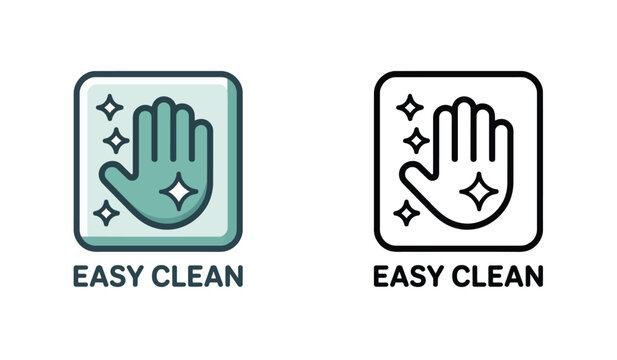 Easy Clean Icon Set Indicating Simple Cleaning Process and Shiny Surfaces