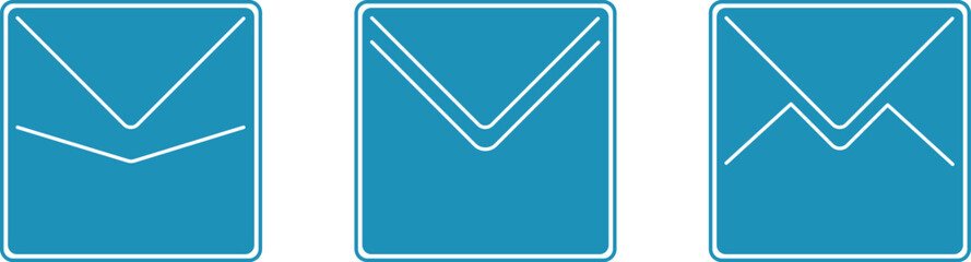 Email icon, blue envelope vector icons. Simple envelope icon images for print and web isolated on white background with thin lines. Envelope icon for apps. Vector graphic design element of envelope.