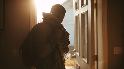 Man at the Doorway: Capturing the essence of a man at the doorway, this image evokes a sense of anticipation, opportunity, and the threshold of a new journey. The warm light streams through.