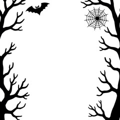 Obraz premium Halloween frame with trees, spiderweb and bat — PNG 8K isolate for text