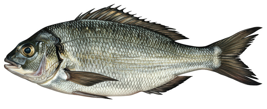 A detailed illustration of a common bream (Abramis brama) on a transparent background, seen from the side.