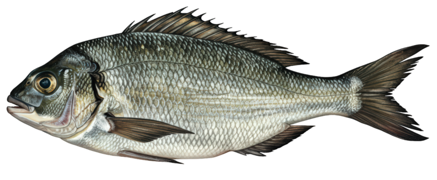 A detailed illustration of a common bream (Abramis brama) on a transparent background, seen from the side. - Powered by Adobe