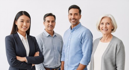 An asian woman, an older man and a senior woman standing together happily. Diverse business team concept for collaboration.