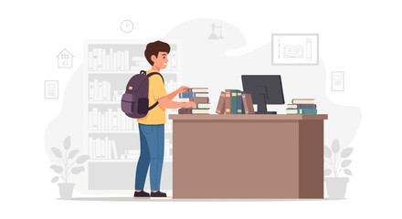 Student Returning Books To The Library Desk For Further Education And Knowledge