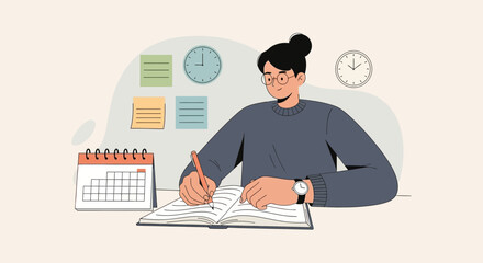 Woman Is Planning Her Schedule At The Table For Business Or Education