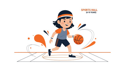 Young Girl Dribbling A Basketball, A Fun Learning Activity For Children