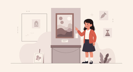 Young Girl Exploring Art And Culture In The Gallery At The Museum