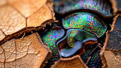 Iridescent Beetle in Fragmented Organic Matter
