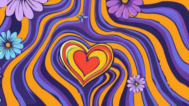 Purple and orange pattern with heart shape in center