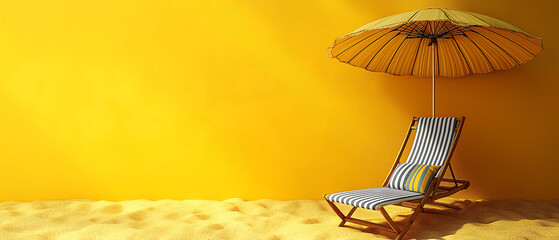 beach chair and umbrella yellow backdrop summer background