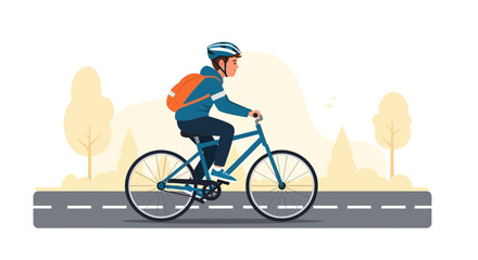 Fototapeta premium Young Cyclist With Backpack Enjoying City Ride For Eco Friendly Transportation