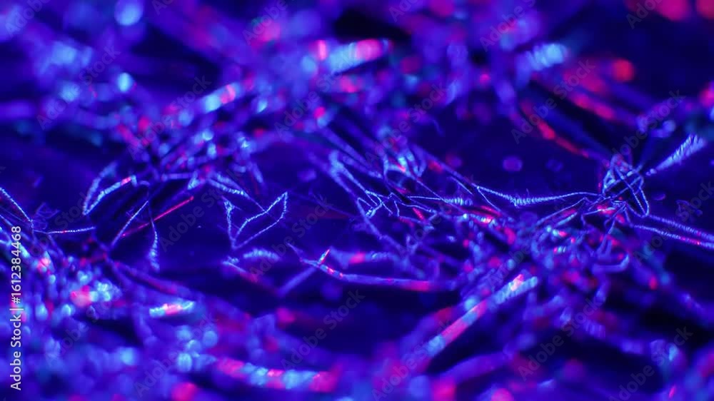 Poster glowing crystalline structures form an abstract web of interconnected blue and purple light.