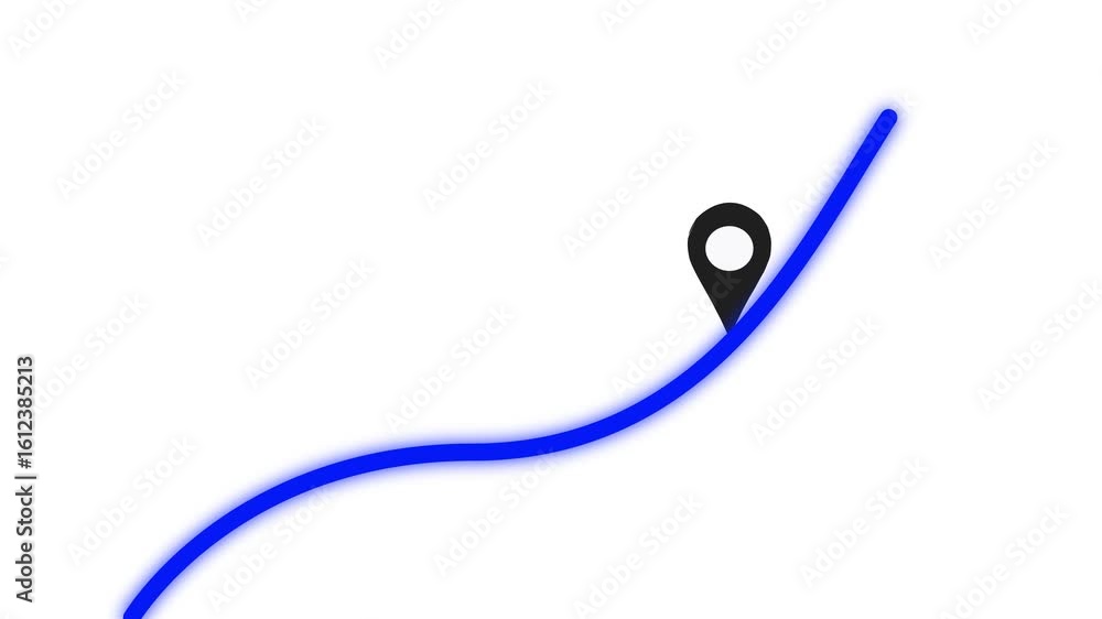Poster animated gps pointing pin icon to indicate location on map. connection method to get from one place 
