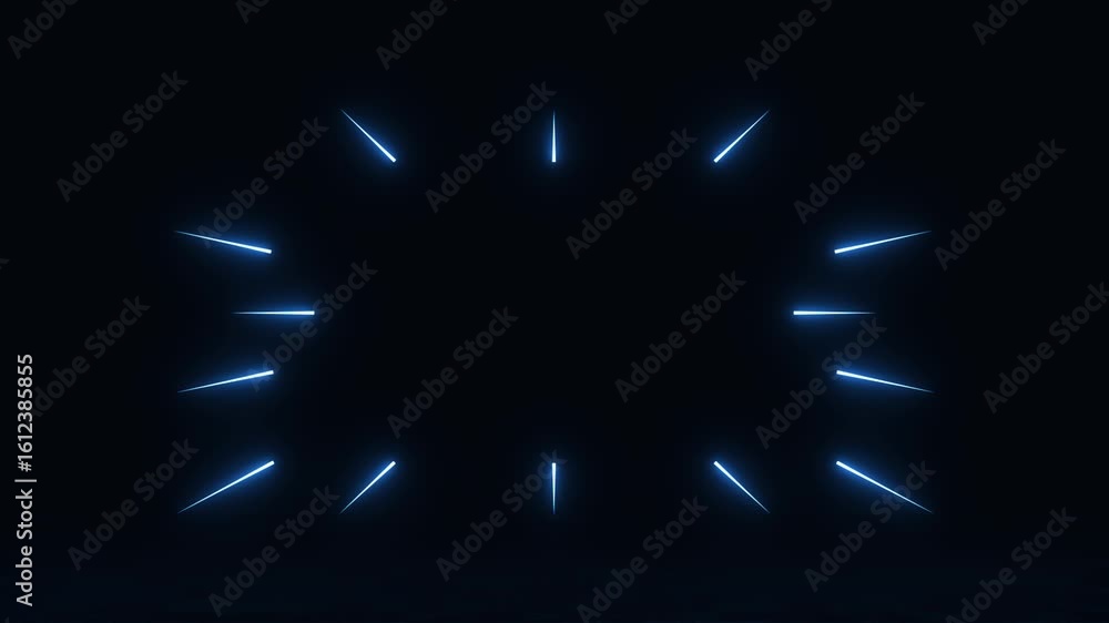 Poster abstract blue neon square light rays collapsing loop
