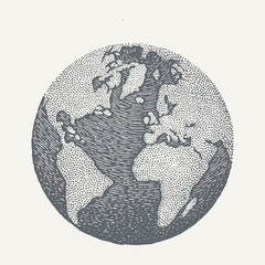 Detailed vintage illustration of planet Earth, depicting continents and oceans.