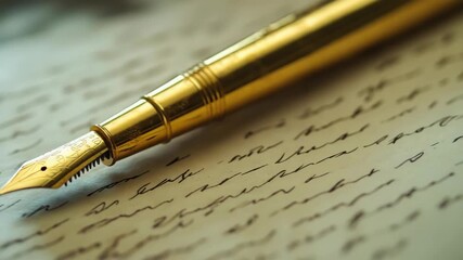 Elegant gold fountain pen writing on antique paper