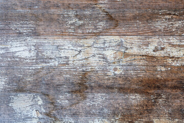 background of old rotten wooden plank, formerly painted in white, symbolizing age and decay