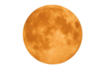 Full orange moon isolated on transparent background shining bright