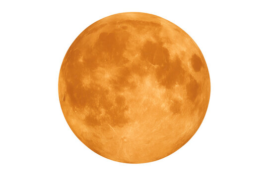 Full orange moon isolated on transparent background shining bright