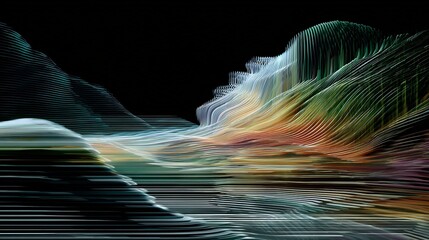 Abstract interpretation of figure dissolving into lines color symbolizing digital burnout in work