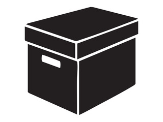 Black silhouette of box icon isolated on white background, graphic illustration. concept of storage, packaging, container, icon, logo, design element.