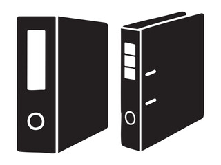 Black silhouette of two ring binders isolated on white background, graphic illustration. concept of office supplies, stationery, document organizer, icon, logo, storage