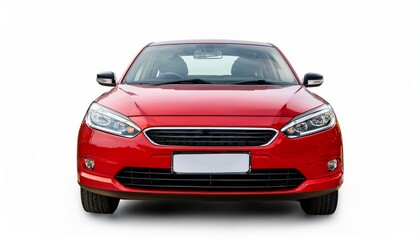 a red sedan is shown in a front view isolated on white background