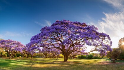 magnificent flowering jacaranda tree with vibrant purple blossoms in lush serene garden landscape ethereal dreamy and picturesque spring scene showcasing the beauty of nature s enchanting flora