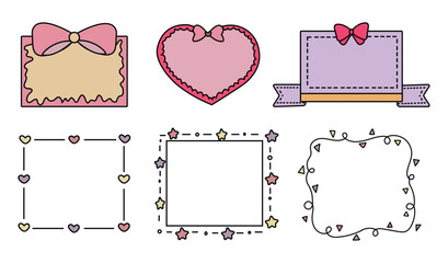 Collection of cute hand drawn decorative frames and borders with bows and hearts