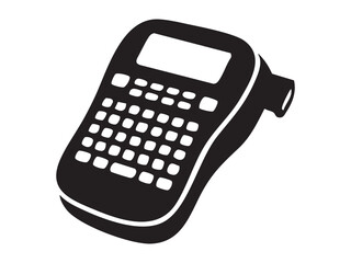 Black silhouette of label maker machine with keyboard on white background. concept of office equipment, printing device, design element, productivity, workspace icon